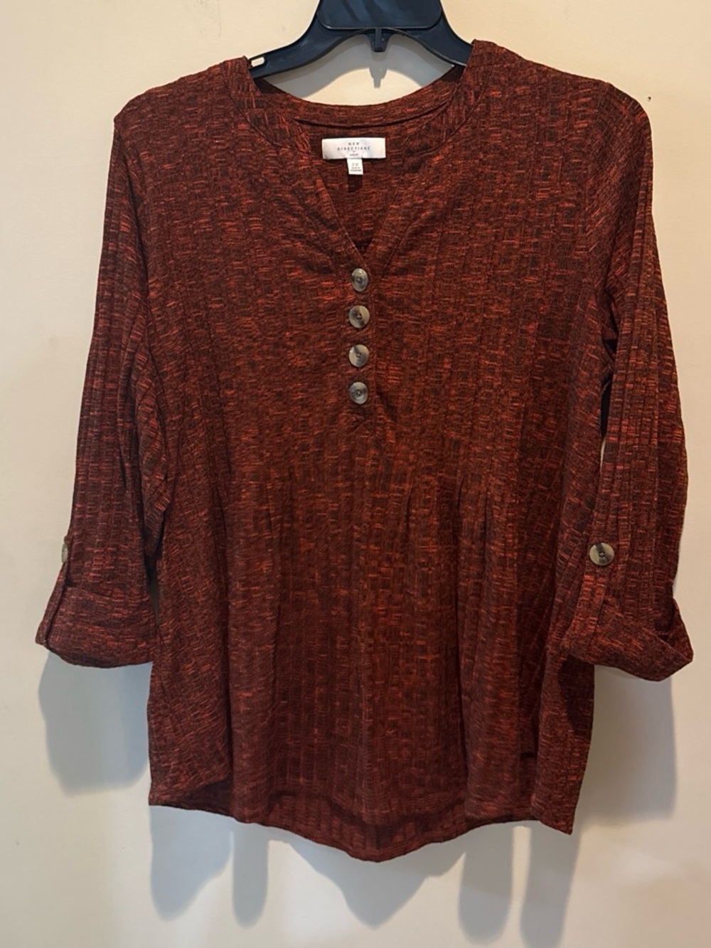 new directions rust marled long-sleeve henley top
